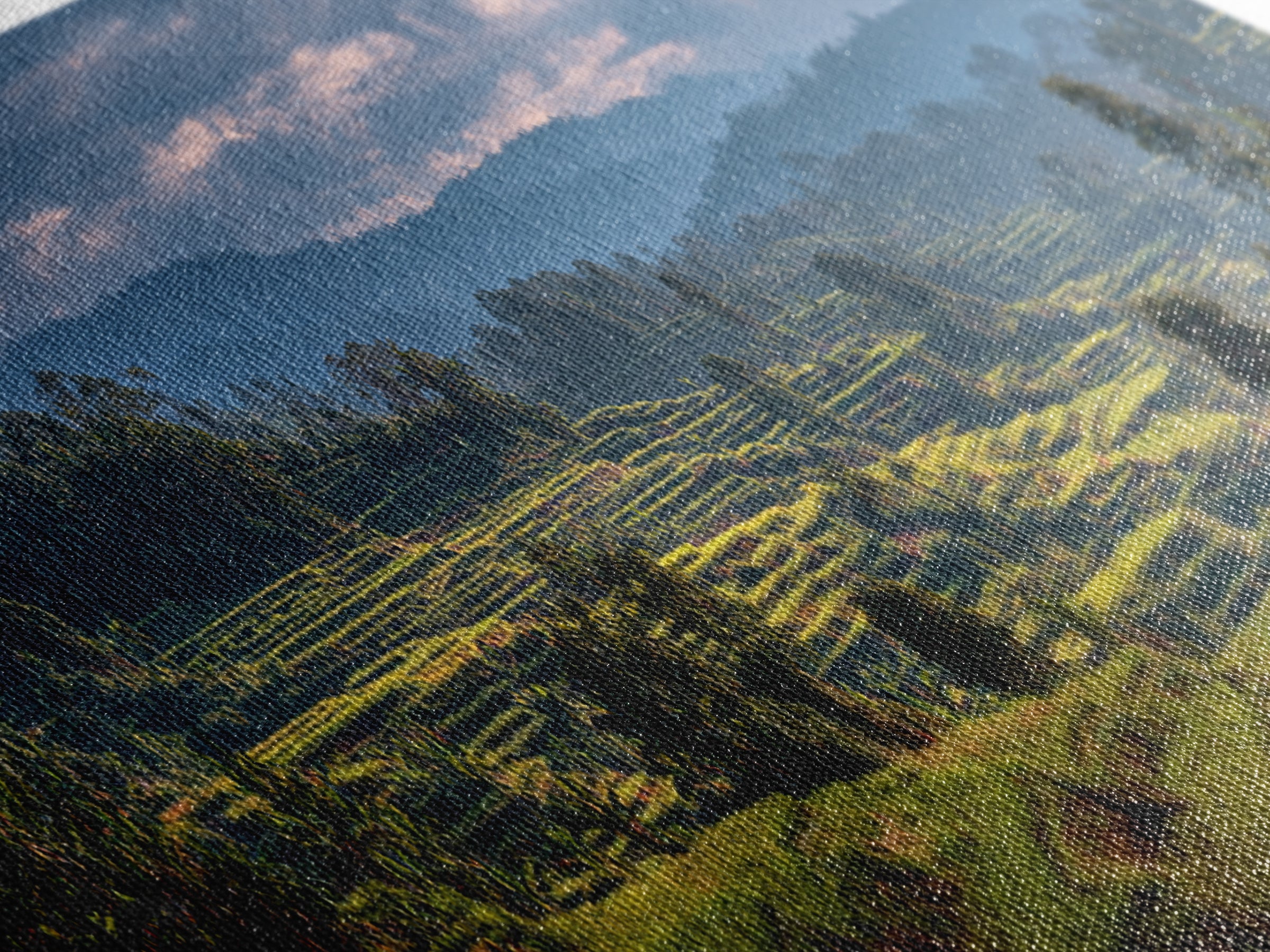 Rice Terraces Glowing Framed Canvas Print, Landscape Art, Living Room Decor, Oil Painting, Horizon, Modern Art, Gallery Decor, LAN-3x1-58