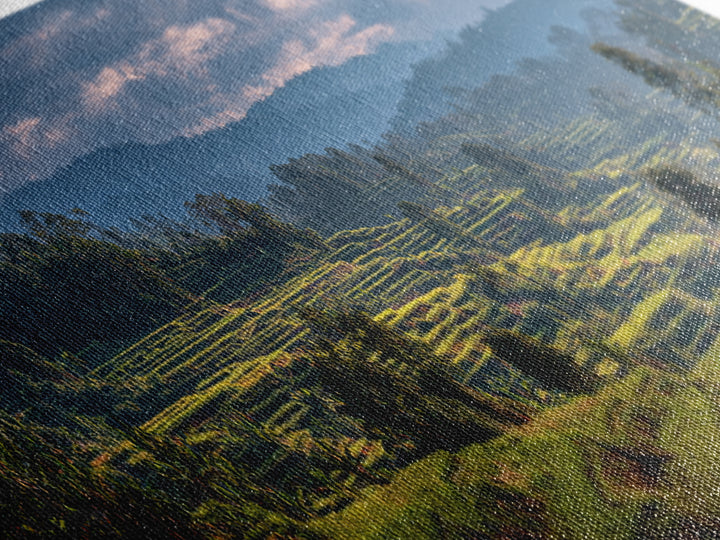 Rice Terraces Glowing Framed Canvas Print, Landscape Art, Living Room Decor, Oil Painting, Horizon, Modern Art, Gallery Decor, LAN-3x1-58