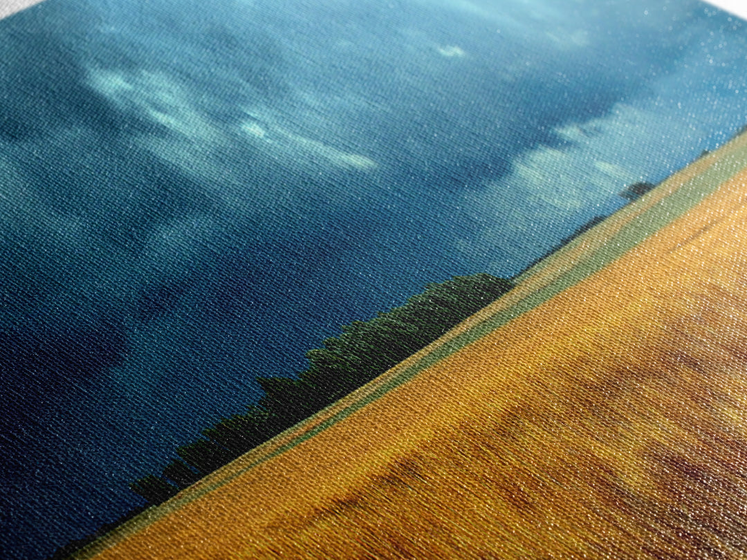 Golden Wheat Field Beneath Huge Clouds Framed Canvas Print, Landscape Art, Luxury Decor, Living Room Decor, Fine Art, Horizon, LAN-3x1-64