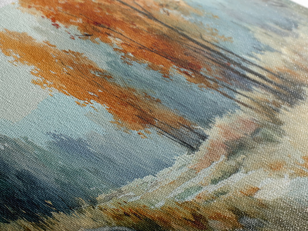 Autumn Forest Path Framed Canvas Print, Landscape Art, Neutral Decor, Living Room Decor, Oil Painting, Horizon, Home Decor, LAN-3x1-73