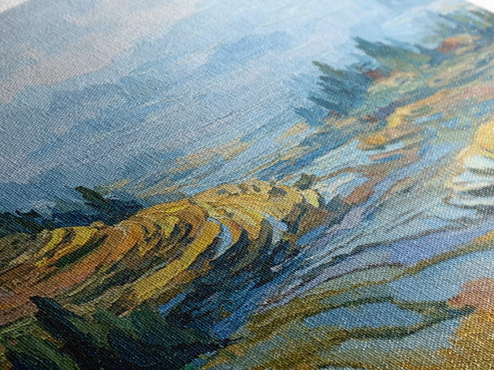 Rice Terraces Glowing Framed Canvas Print, Landscape Art, Living Room Decor, Oil Painting, Horizon, Modern Art, Gallery Decor, LAN-3x1-82