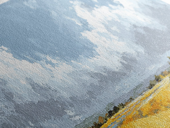 Golden Wheat Field Beneath Huge Clouds Canvas Print, Landscape Art, Wall Art, Living Room Decor, Horizon, Framed Wall Art, LAN-3x1-88