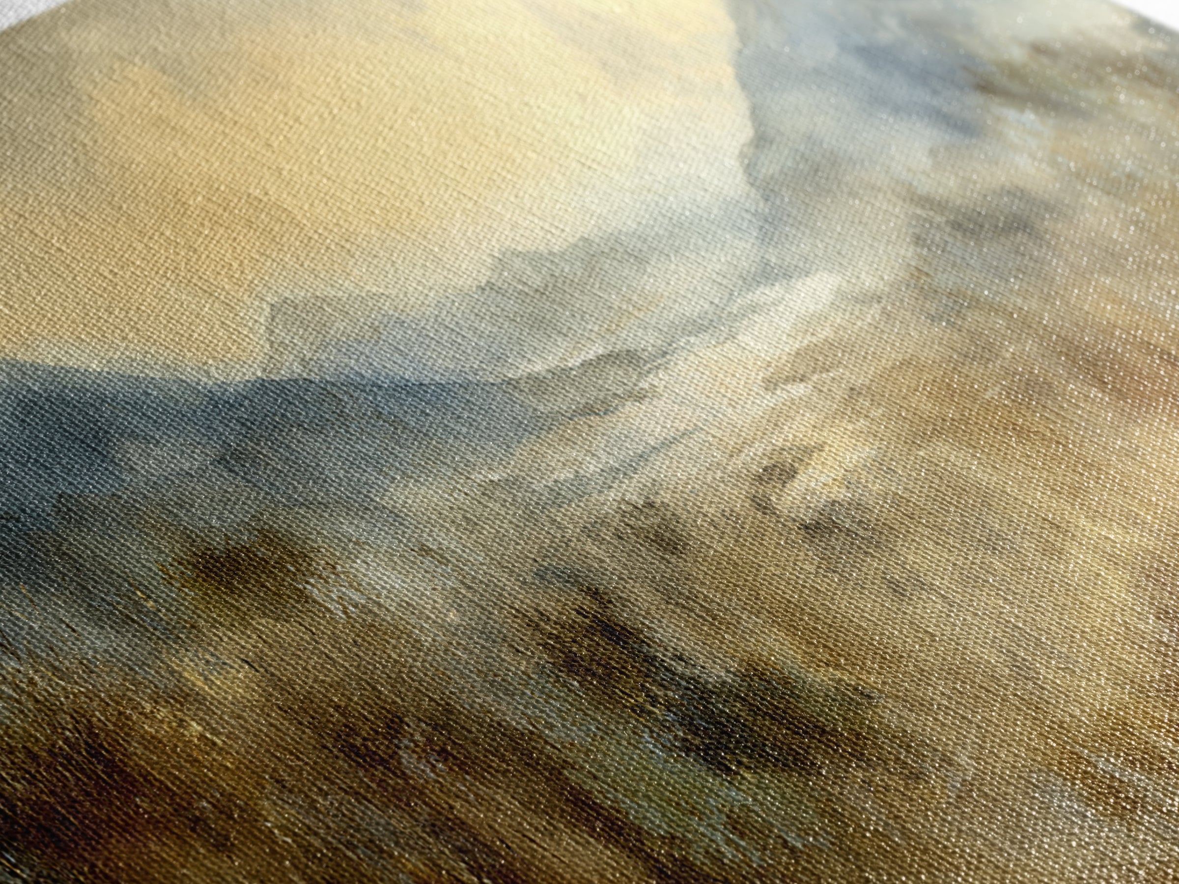 Misty Mountain Valley at Sunrise Framed Canvas Print, Landscape Art, Boho Decor, Living Room Decor, Fine Art, Horizon, LAN-3x1-89