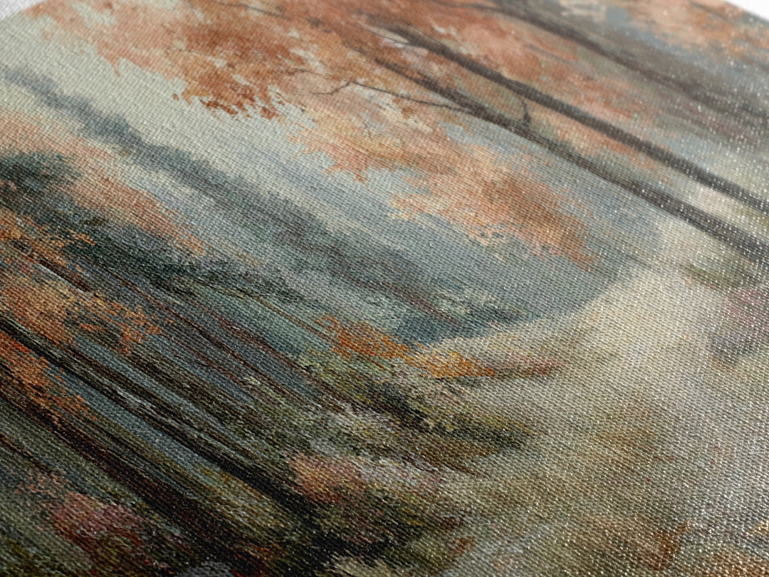 Autumn Forest Path Canvas Print, Landscape Art, Luxury Decor, Living Room Decor, Fine Art, Horizon, Digital Art, LAN-3x1-97