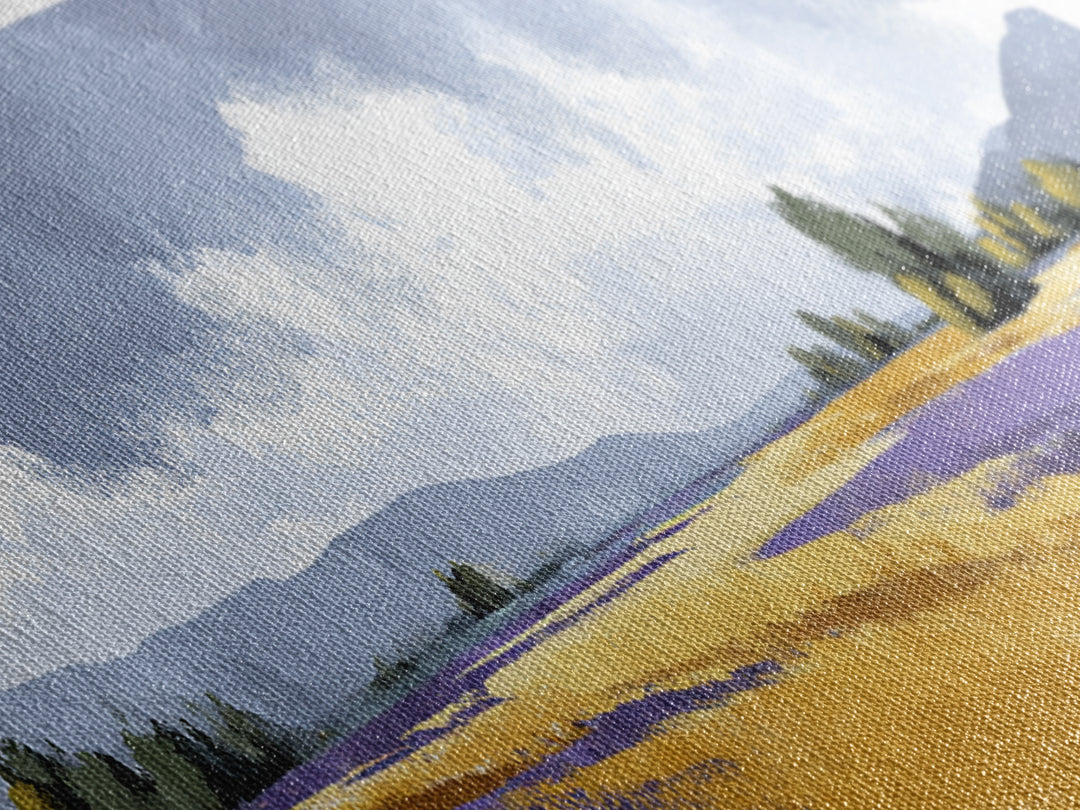 Lavender Field Leading to Distant Hills Canvas Print, Landscape Art, Living Room Wall Art, Living Room Decor, Oil Painting, LAN-3x1-98
