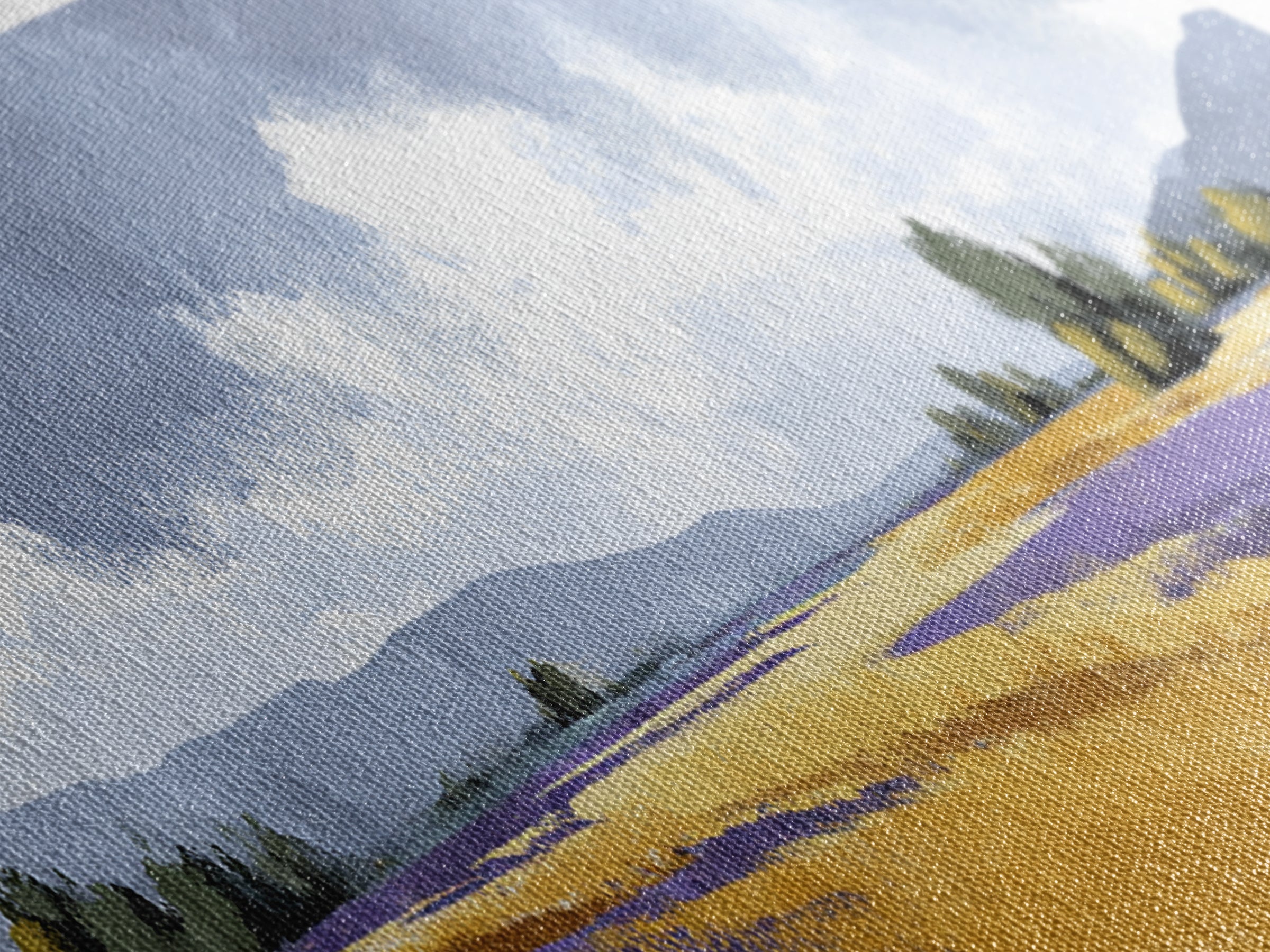 Lavender Field Leading to Distant Hills Canvas Print, Landscape Art, Living Room Wall Art, Living Room Decor, Oil Painting, LAN-3x1-98