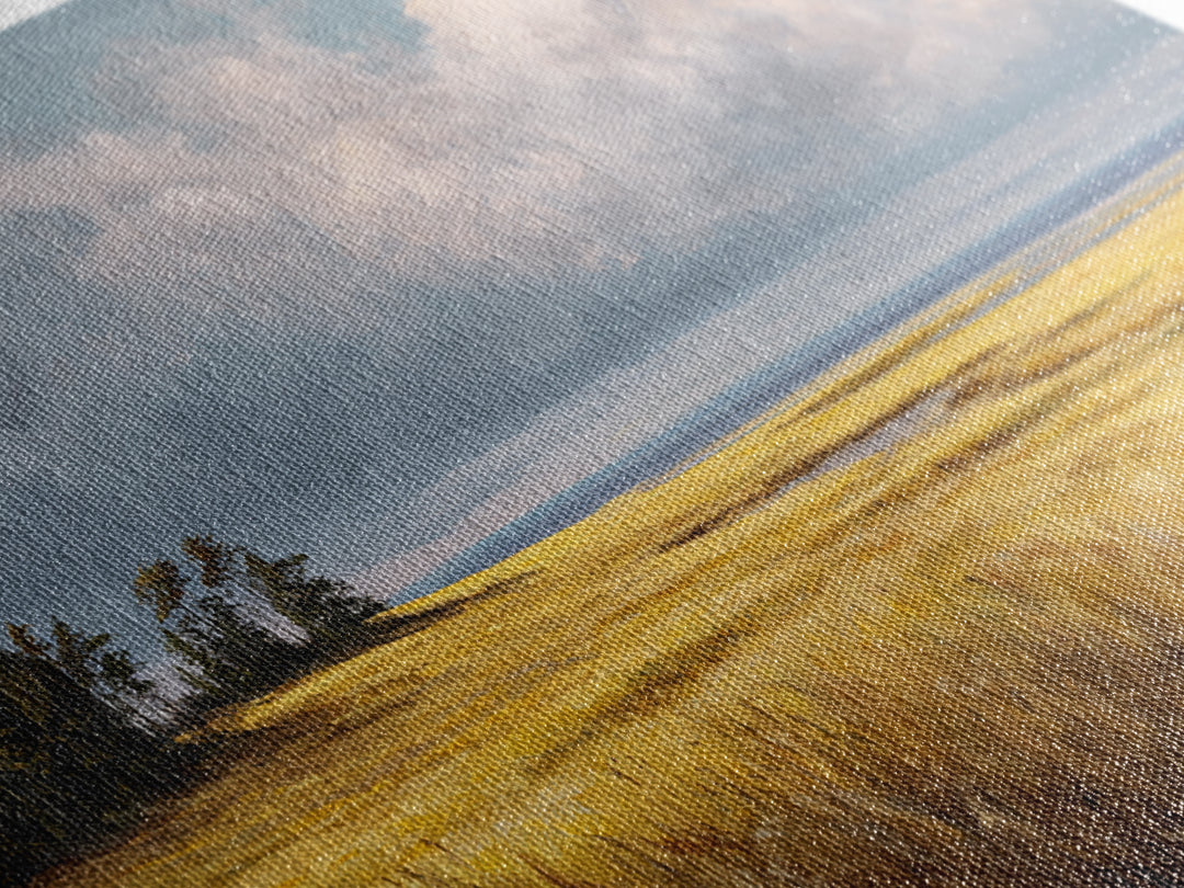 Golden Wheat Field Beneath Huge Clouds Canvas Print, Landscape Art, Horizontal Wall Art, Living Room Decor, Horizon, LAN-3x2-28
