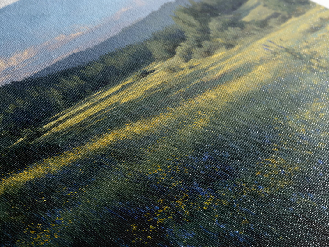 Sunlit Meadow with Wildflowers Framed Canvas Print, Landscape Art, Modern Art, Living Room Decor, Fine Art, Horizon, LAN-3x2-65