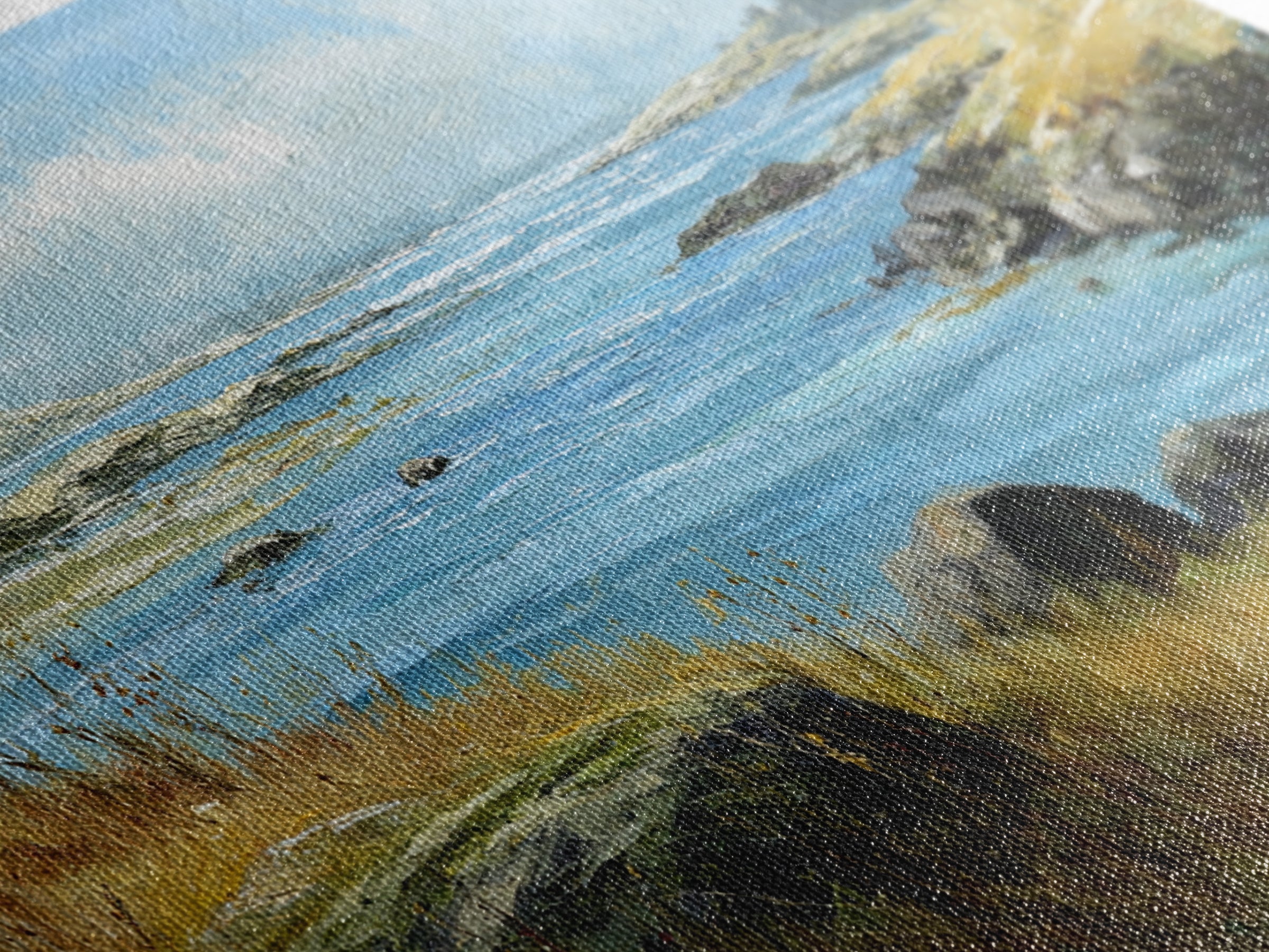 Fjord Landscape with Icy Blue Water Canvas Print, Landscape Art, Original Painting, Living Room Decor, Fine Art, Horizon, LAN-3x2-67