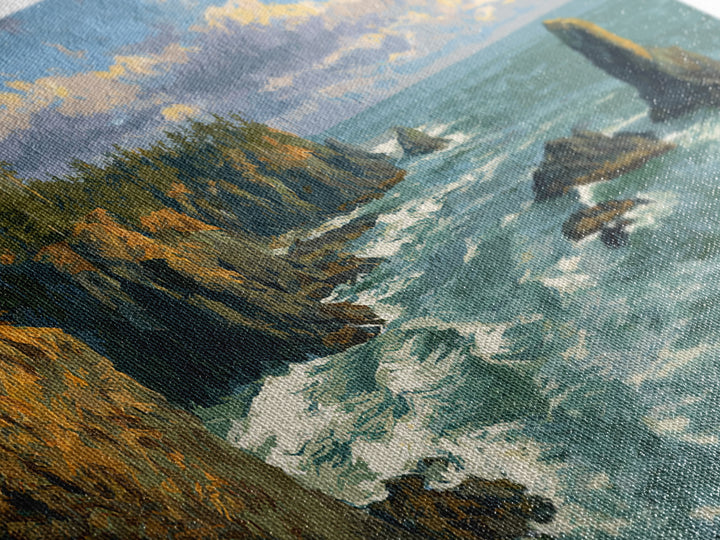Coastal Cliffs with Crashing Waves Canvas Print, Landscape Art, Wall Decor, Living Room Decor, Fine Art, Horizon, Digital Print, LAN-3x2-84