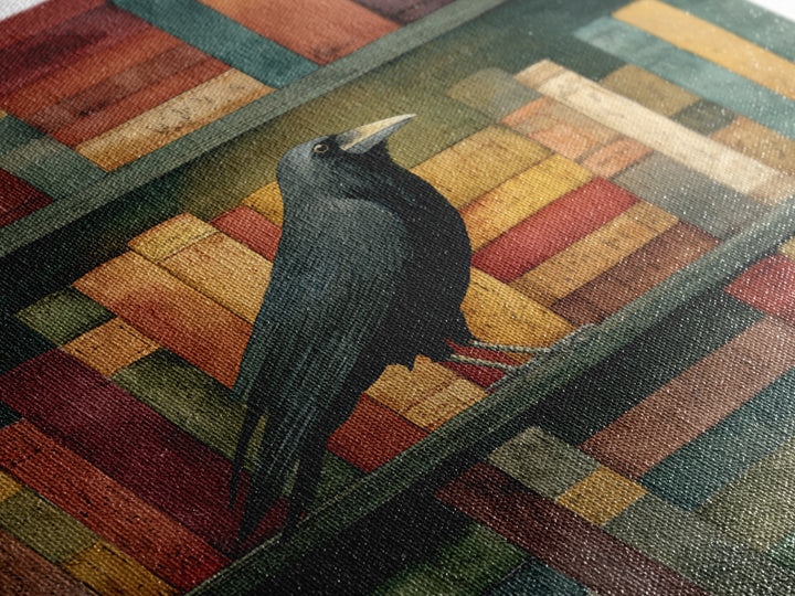 Black Raven Perched on Closed Book Canvas Print, Library Art, Book Art, Library Decor, Oil Painting, Archive, Fine Art Print, LIB-1x1-22