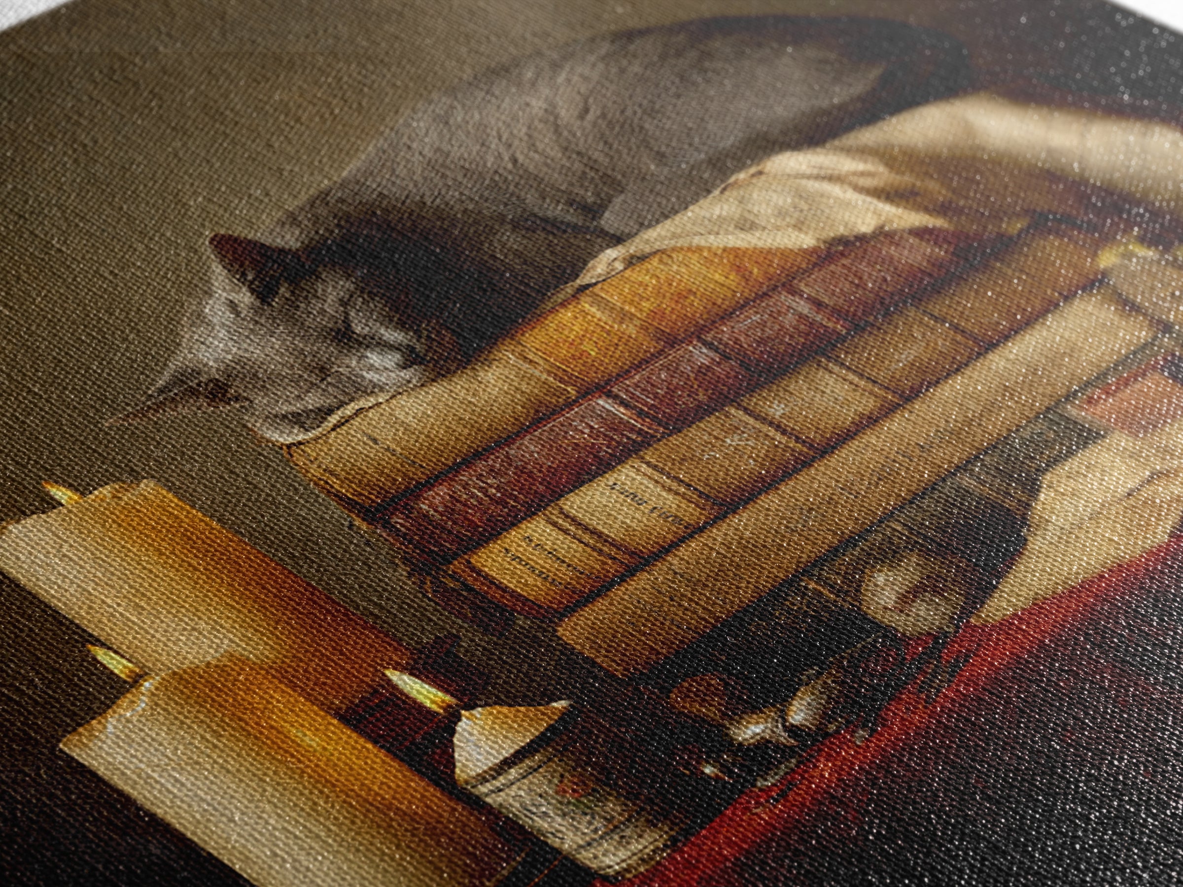 Cat Sleeping on a Book Stack Canvas Print, Library Art, Moody Wall Art, Library Decor, Fine Art, Archive, Gallery Decor, LIB-1x1-31