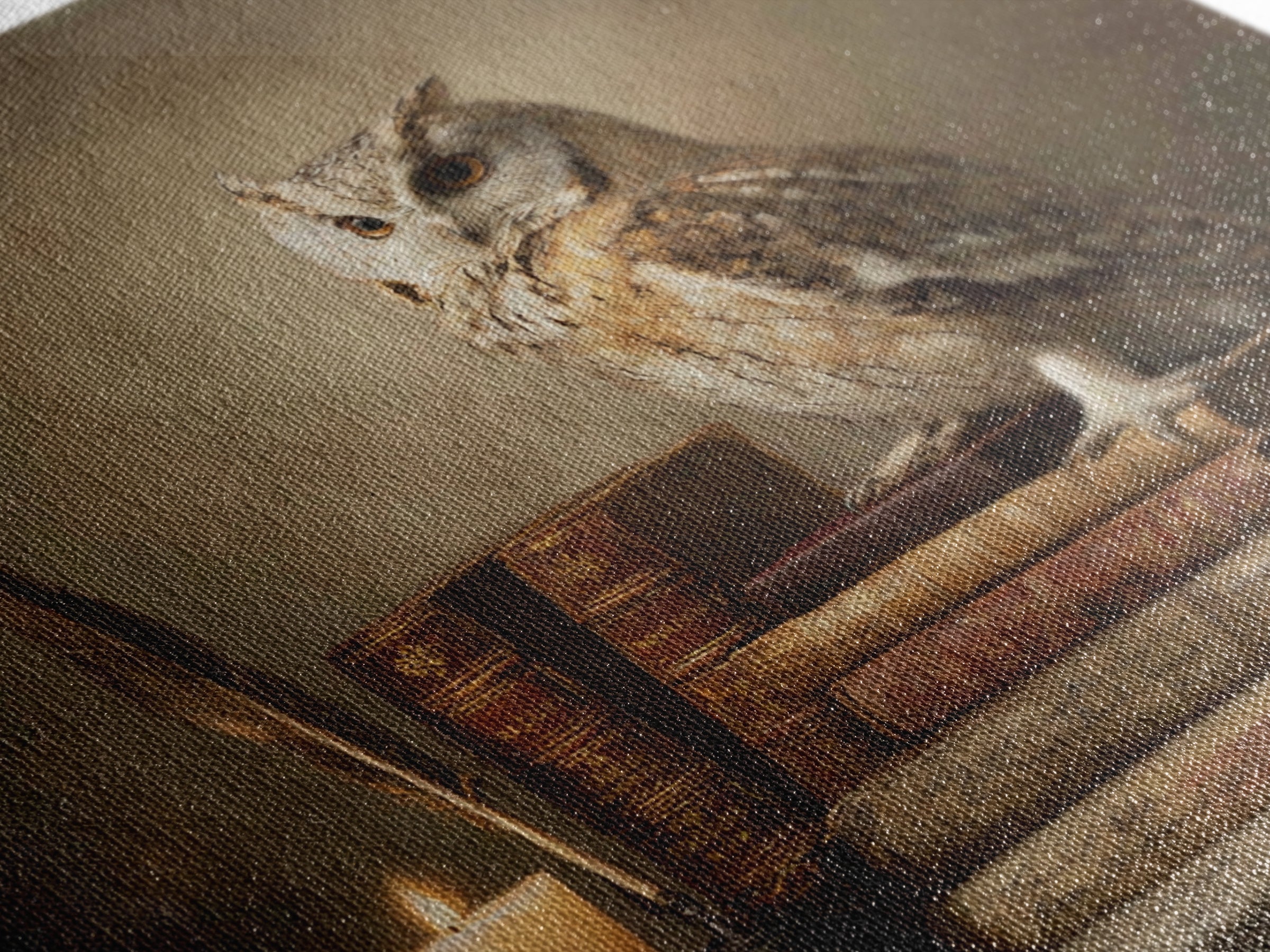 Owl Perched on a Pile of Antique Canvas Print, Library Art, Gothic Wall Decor, Library Decor, Fine Art, Archive, LIB-1x1-50