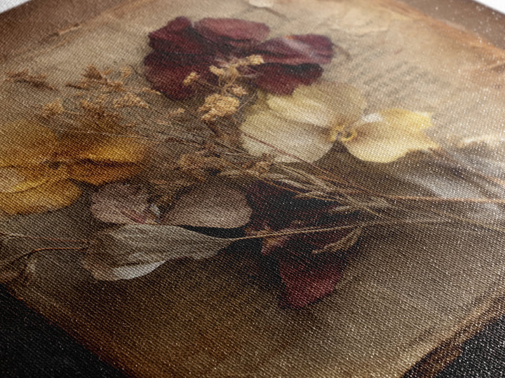 Botanical Pressed Flowers Inside Old Pages Canvas Print, Library Art, Painting, Library Decor, Oil Painting, Archive, LIB-1x1-81