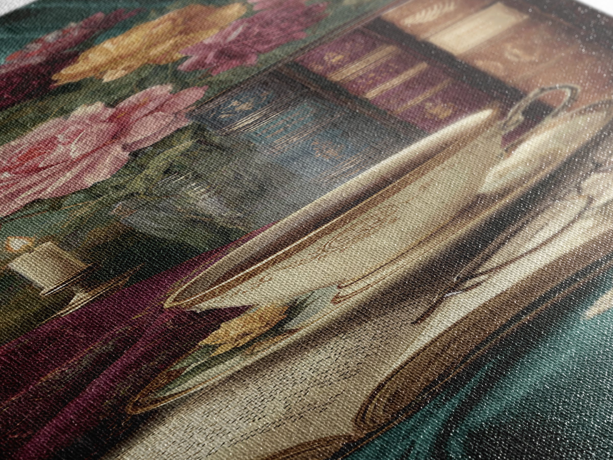 Teacup Beside a Novel and Roses Canvas Print, Library Art, Gothic Wall Decor, Library Decor, Fine Art, Archive, LIB-1x3-26