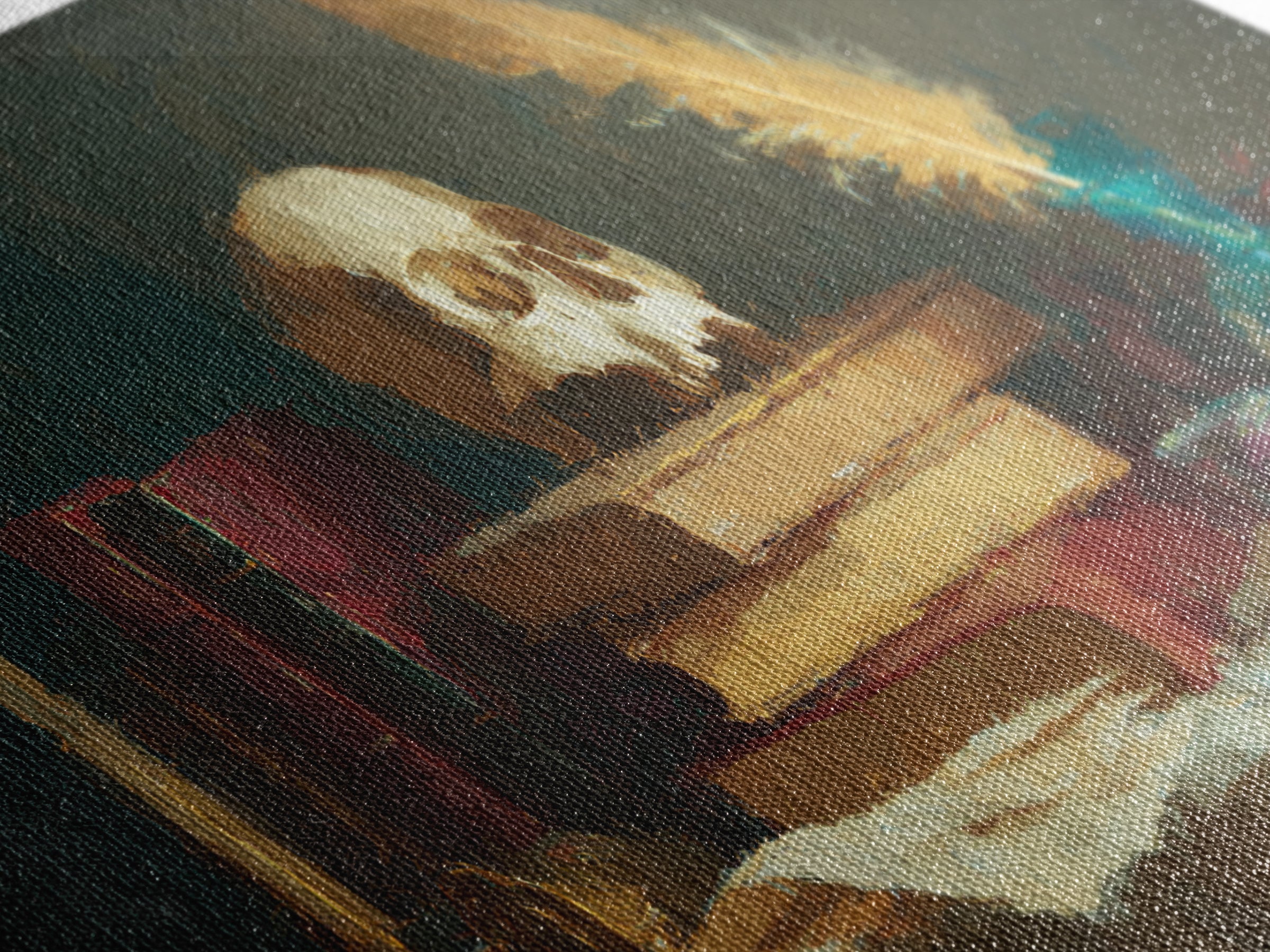 Dark Academia Skull Book and Quill Still Canvas Print, Library Art, Unique Wall Art, Library Decor, Fine Art, Archive, LIB-2x1-73