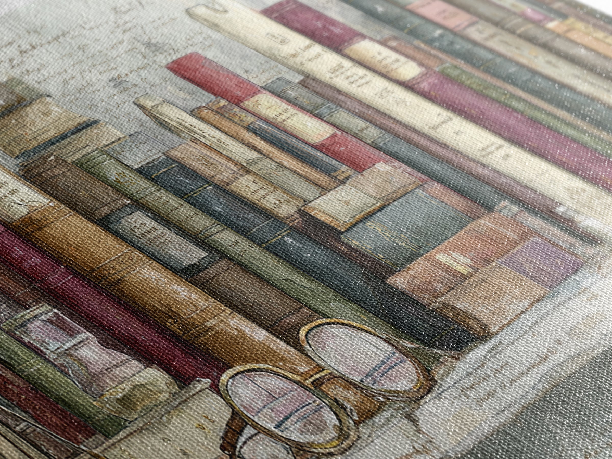 Antique Spectacles on a Manuscript Framed Canvas Print, Library Art, Unique Wall Art, Library Decor, Fine Art, Archive, LIB-2x1-88
