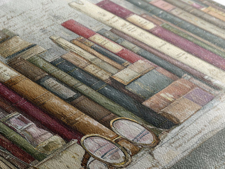 Antique Spectacles on a Manuscript Framed Canvas Print, Library Art, Unique Wall Art, Library Decor, Fine Art, Archive, LIB-2x1-88