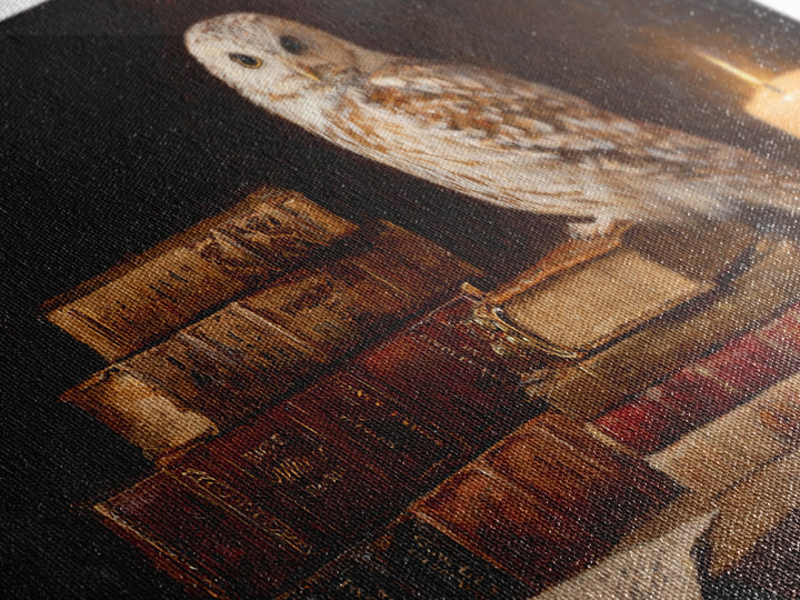 Owl Perched on a Pile of Antique Canvas Print, Library Art, Printable Art, Library Decor, Fine Art, Archive, Bookish Decor, LIB-2x1-94