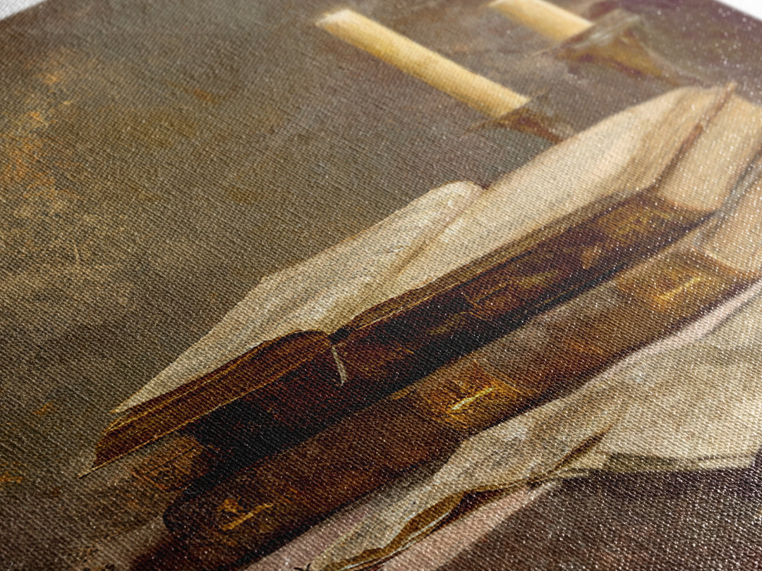 Ancient Book with Brass Clasps Framed Canvas Print, Library Art, Gothic Home Decor, Library Decor, Oil Painting, Archive, LIB-2x3-21