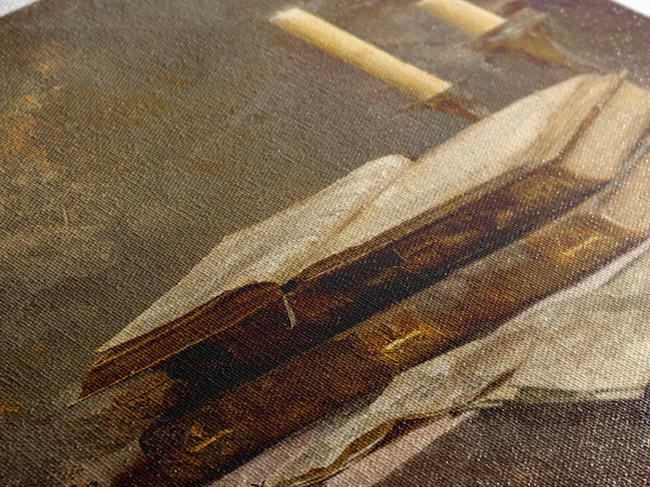 Ancient Book with Brass Clasps Framed Canvas Print, Library Art, Gothic Home Decor, Library Decor, Oil Painting, Archive, LIB-2x3-21