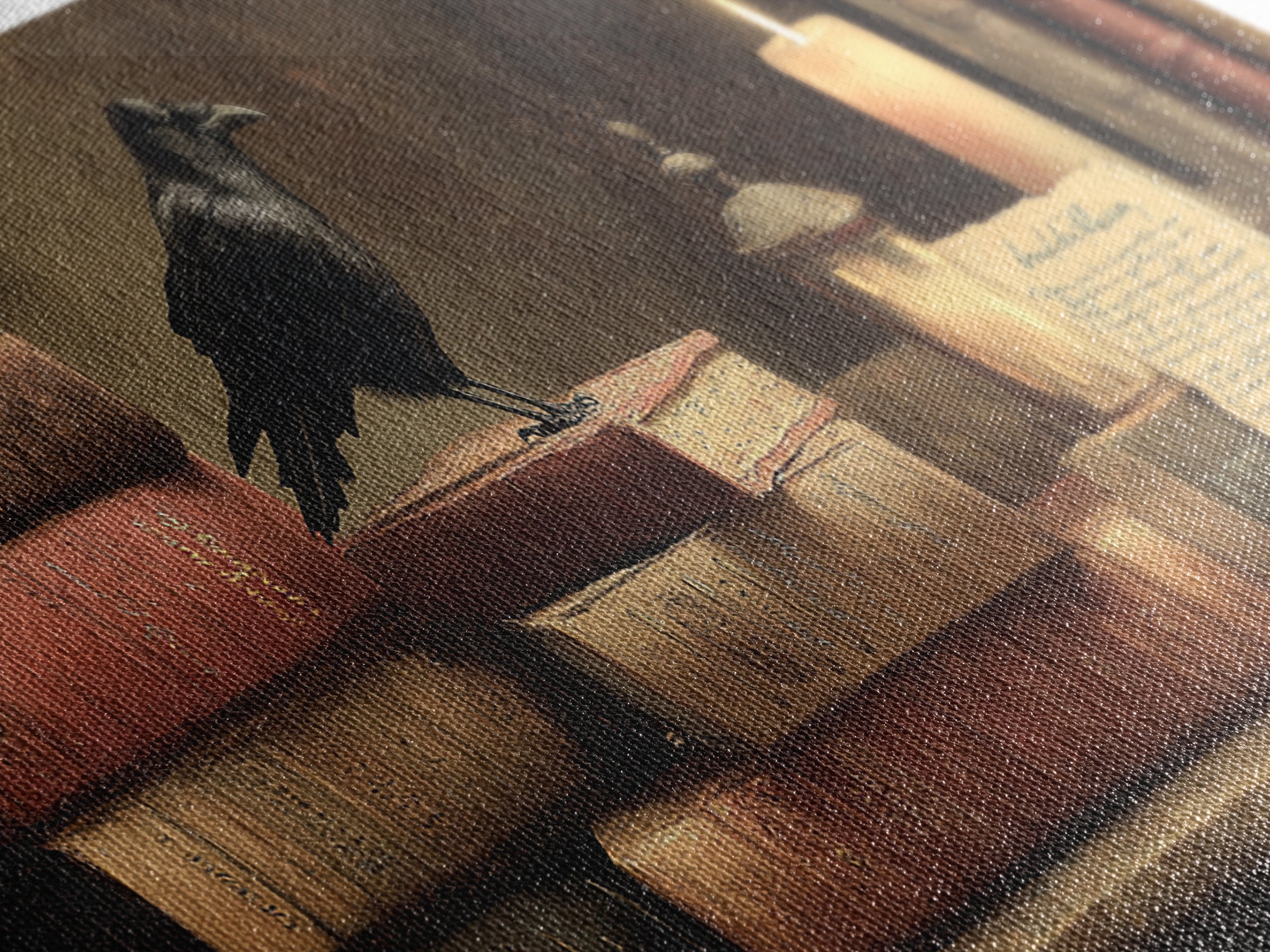 Black Raven Perched on Closed Book Canvas Print, Library Art, Modern Decor, Library Decor, Fine Art, Archive, Wall Decor, LIB-3x1-14