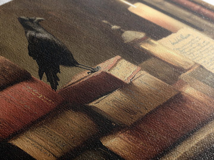 Black Raven Perched on Closed Book Canvas Print, Library Art, Modern Decor, Library Decor, Fine Art, Archive, Wall Decor, LIB-3x1-14