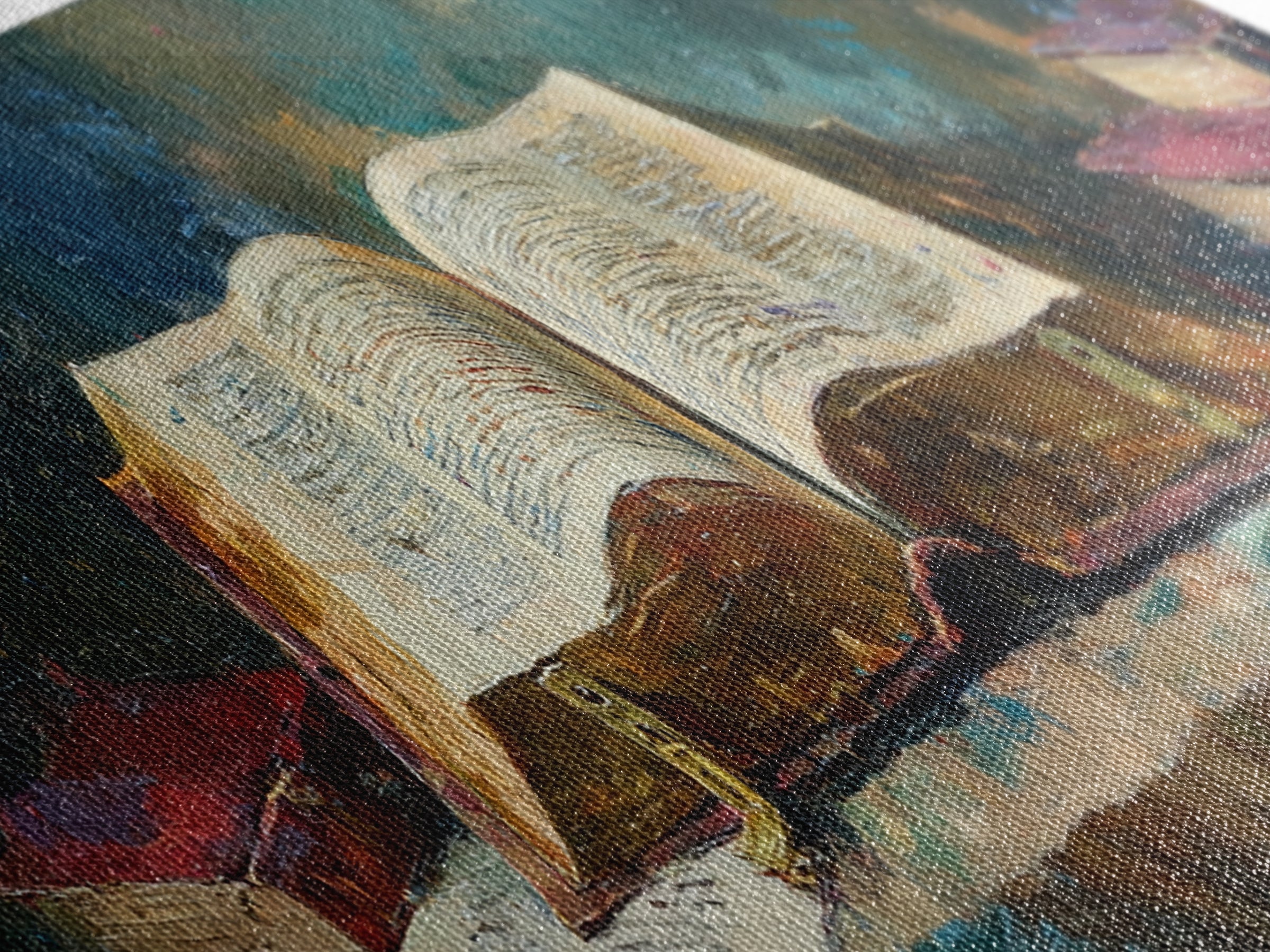 Ancient Book with Brass Clasps Canvas Print, Library Art, Book Art, Library Decor, Oil Painting, Archive, Fine Art Print, LIB-3x1-29