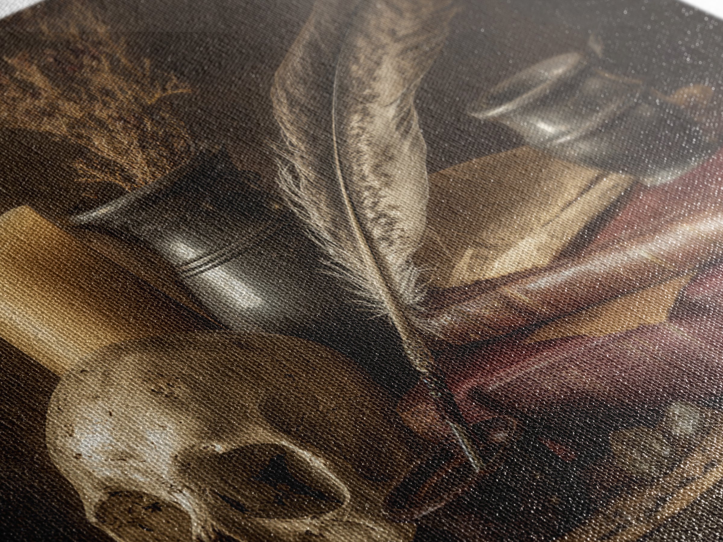 Dark Academia Skull Book and Quill Still Canvas Print, Library Art, Gothic Wall Decor, Library Decor, Fine Art, Archive, LIB-3x2-57
