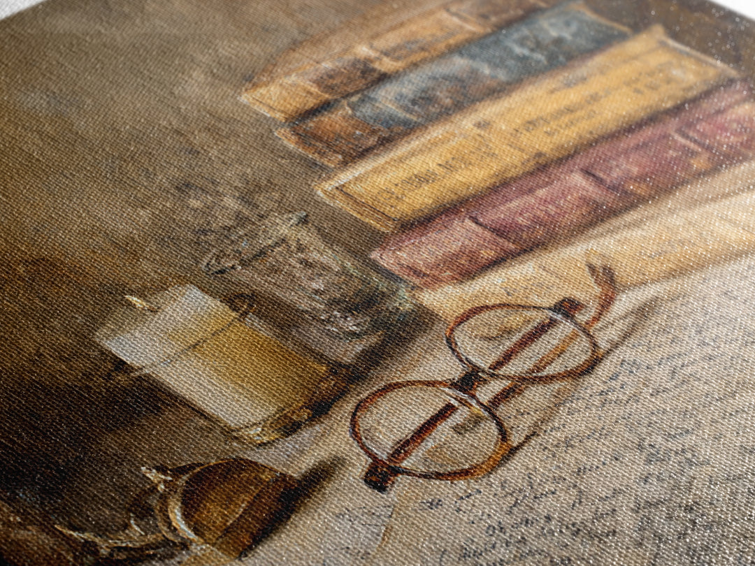 Antique Spectacles on a Manuscript Canvas Print, Library Art, Contemporary Art, Library Decor, Archive, Wall Art Print, LIB-3x2-72