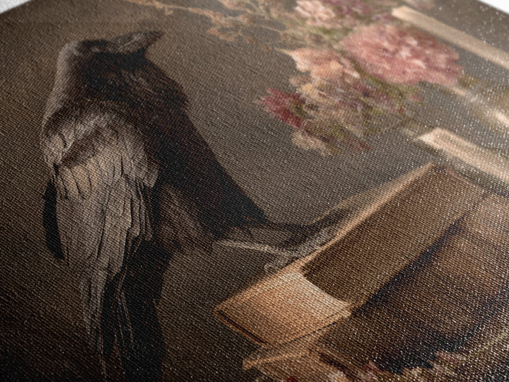 Black Raven Perched on Closed Book Framed Canvas Print, Library Art, Book Art, Library Decor, Oil Painting, Archive, LIB-3x2-74