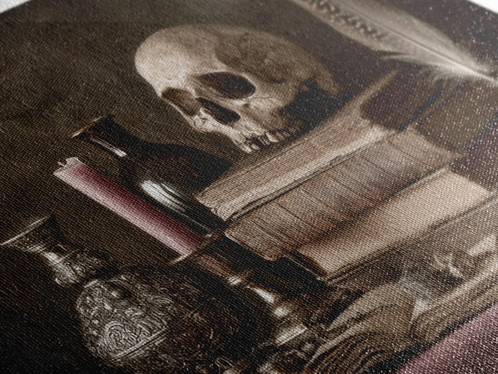 Dark Academia Skull Book and Quill Still Framed Canvas Print, Library Art, Fine Art Print, Library Decor, Fine Art, Archive, LIB-3x2-81