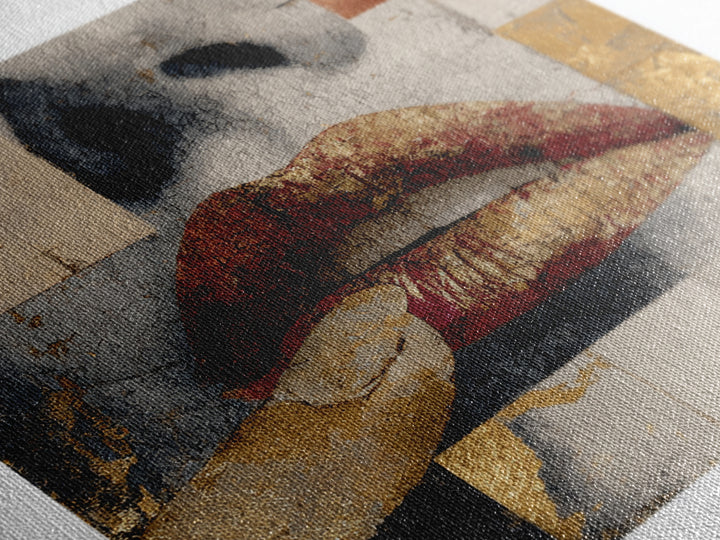 Abstract Lips and Hand Fashion Sketch Canvas Print, Line Art, Living Room Art, Living Room Decor, Abstract Art, Line, LIN-1x1-18