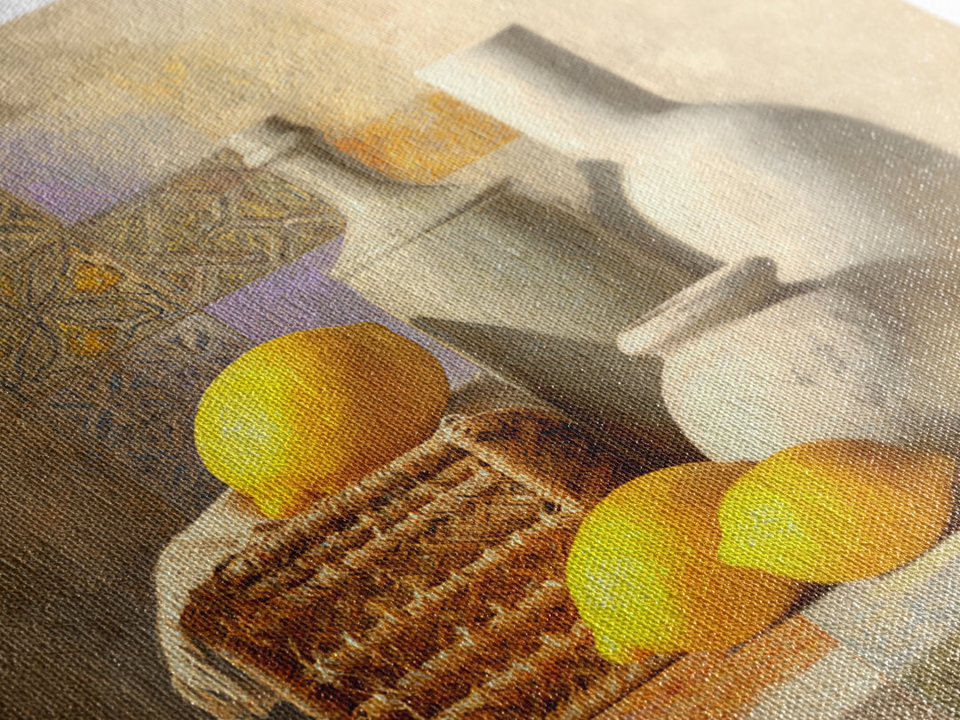 Warm Mediterranean Lemon Still Life Framed Canvas Print, Living Room Art, Dopamine Decor, Living Room Decor, Abstract Art, LIR-1x1-42
