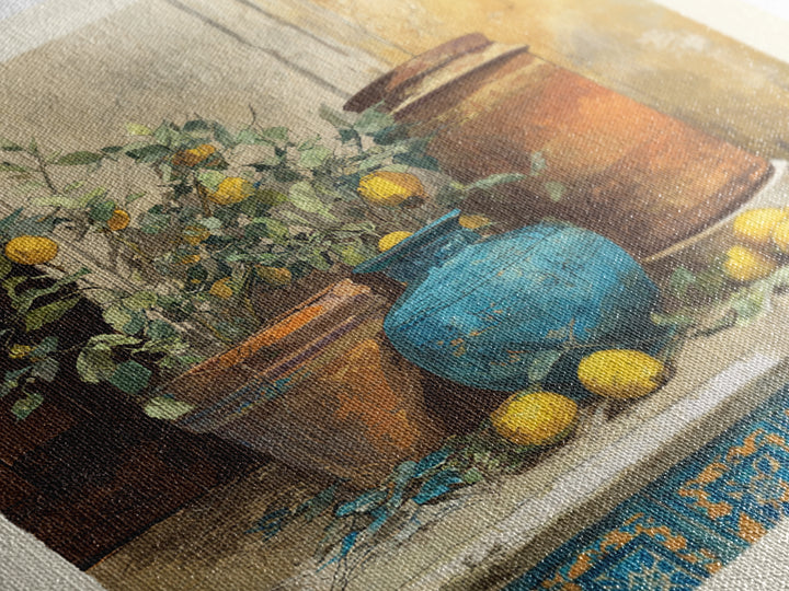 Warm Mediterranean Lemon Still Life Framed Canvas Print, Living Room Art, Dopamine Decor, Living Room Decor, Abstract Art, LIR-1x1-66