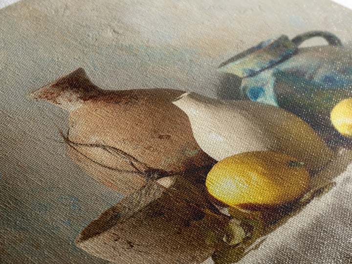 Warm Mediterranean Lemon Still Life Canvas Print, Living Room Art, Neutral Decor, Living Room Decor, Fine Art, Living, LIR-1x1-90