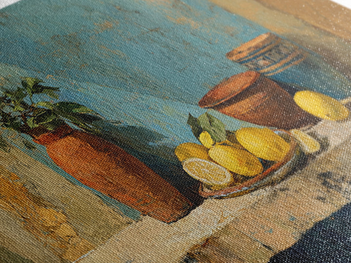 Warm Mediterranean Lemon Still Life Canvas Print, Living Room Art, Wall Art, Living Room Decor, Oil Painting, Living, LIR-2x1-62