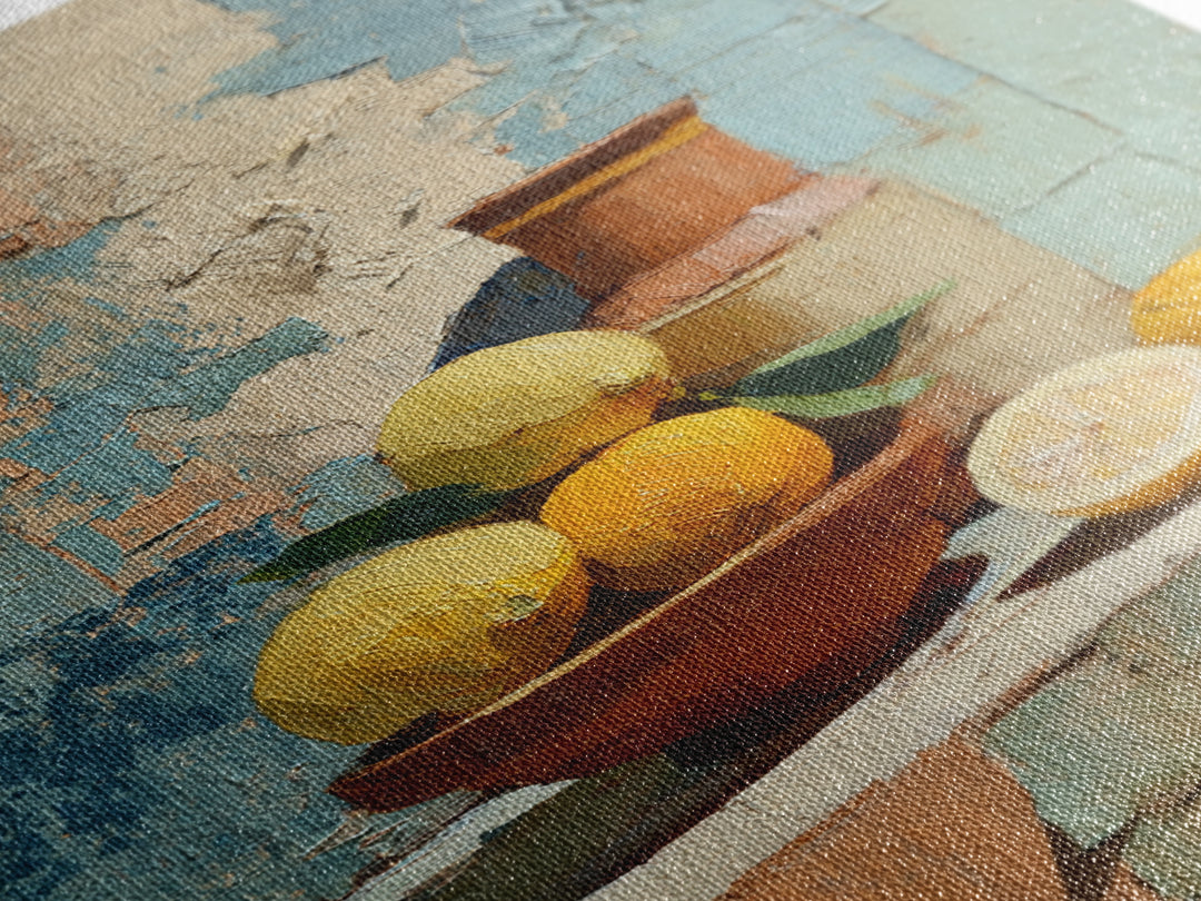 Warm Mediterranean Lemon Still Life Canvas Print, Living Room Art, Wall Decor, Living Room Decor, Living, Abstract Art, LIR-2x3-50
