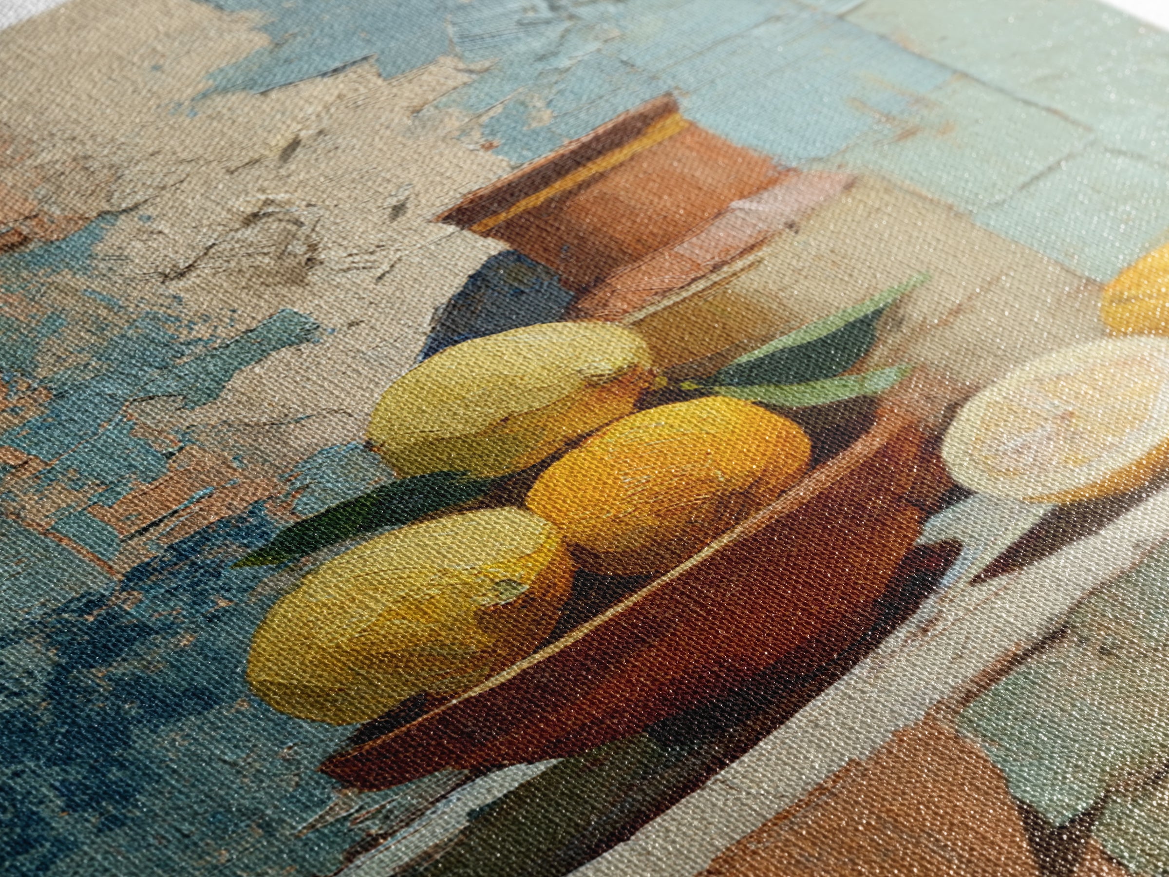 Warm Mediterranean Lemon Still Life Canvas Print, Living Room Art, Wall Decor, Living Room Decor, Living, Abstract Art, LIR-2x3-50