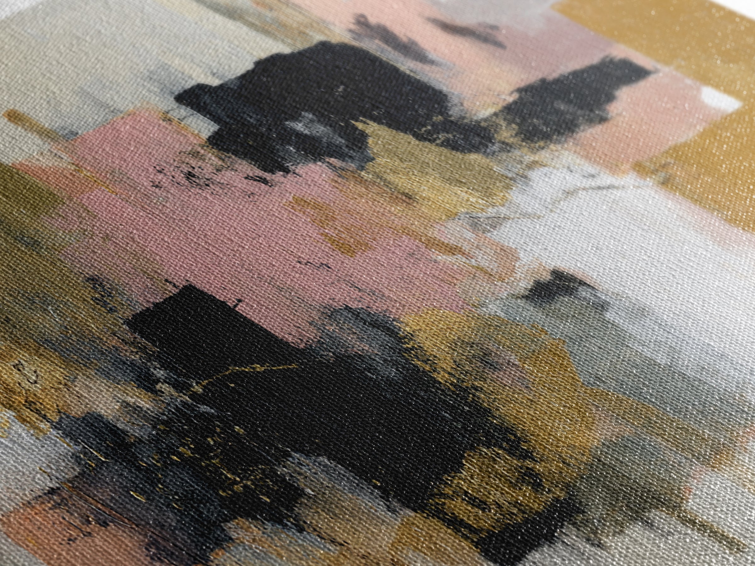 Gold Accented Abstract Brushwork Canvas Print, Living Room Art, Digital Prints, Living Room Decor, Abstract Art, Living, LIR-3x1-30