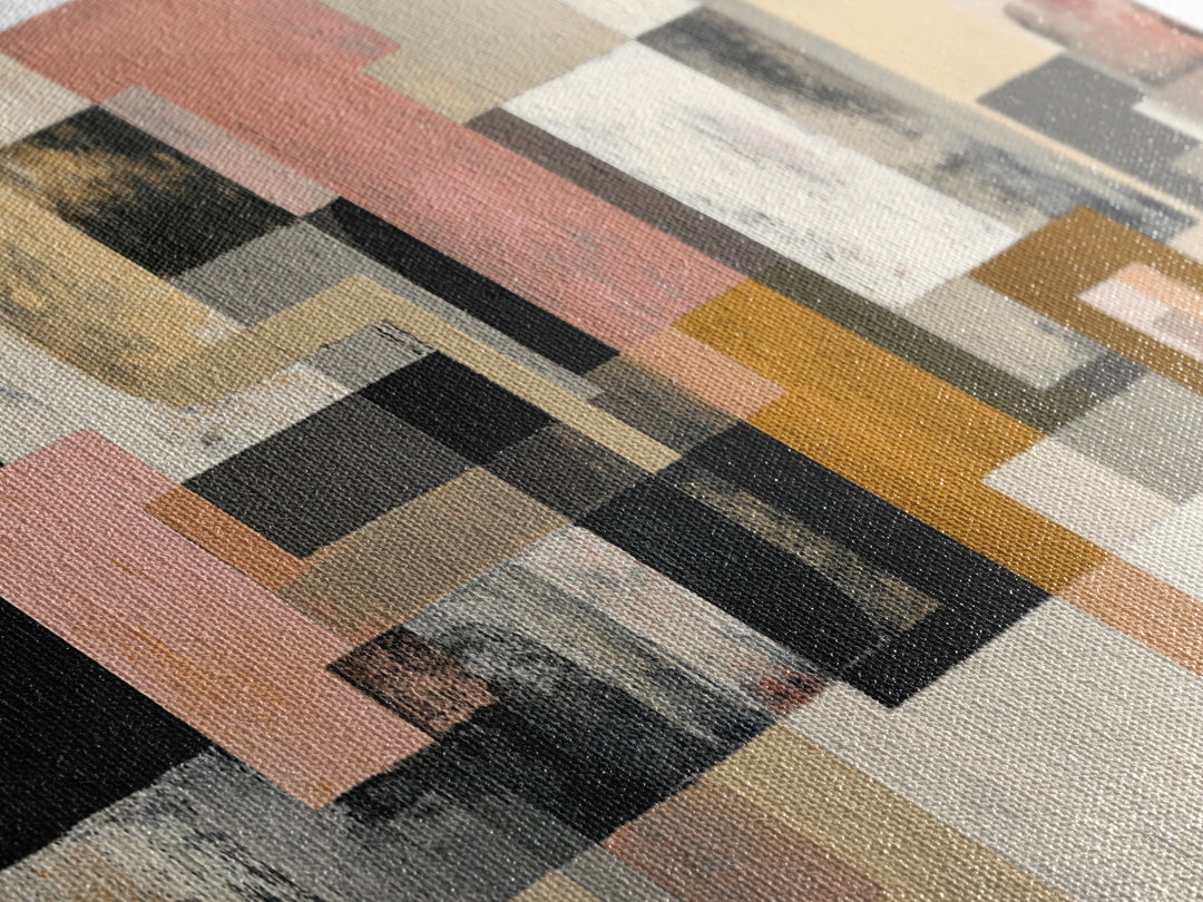 Mid Century Geometric Artwork Canvas Print, Living Room Art, Textured Painting, Living Room Decor, Abstract Art, Living, LIR-3x1-96