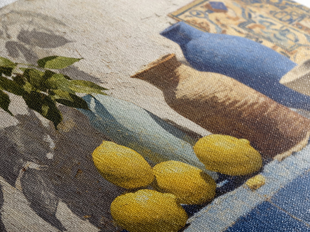 Warm Mediterranean Lemon Still Life Canvas Print, Living Room Art, Art Nouveau, Living Room Decor, Oil Painting, Living, LIR-3x2-22