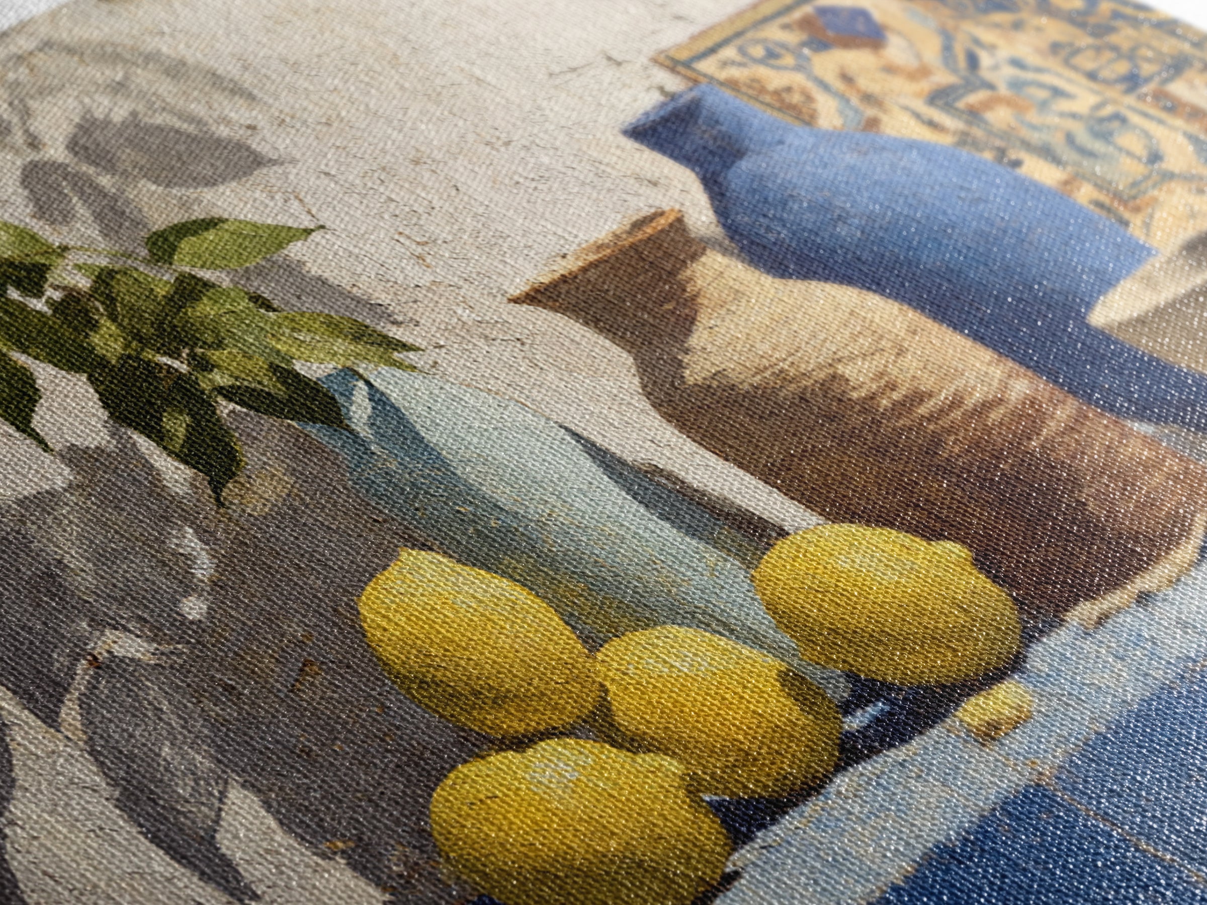 Warm Mediterranean Lemon Still Life Canvas Print, Living Room Art, Art Nouveau, Living Room Decor, Oil Painting, Living, LIR-3x2-22