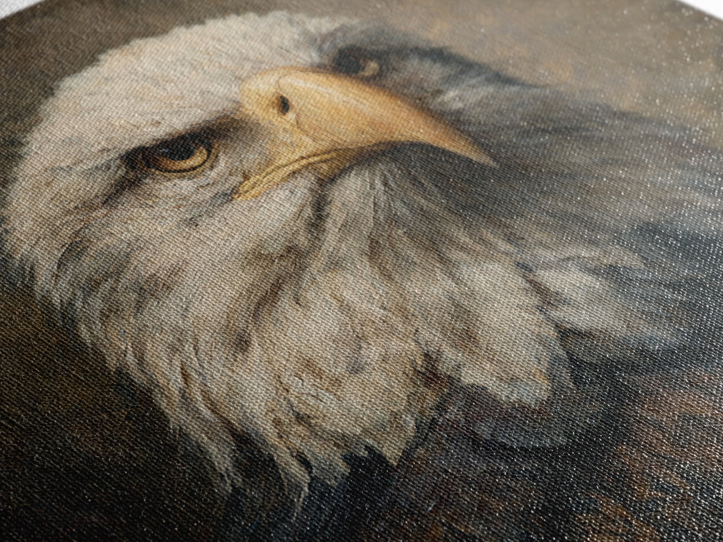 Eagle Portrait with Solemn Presence Framed Canvas Print, Law Office Art, Bookish Wall Art, Office Decor, Fine Art, Counsel, LOA-1x1-6