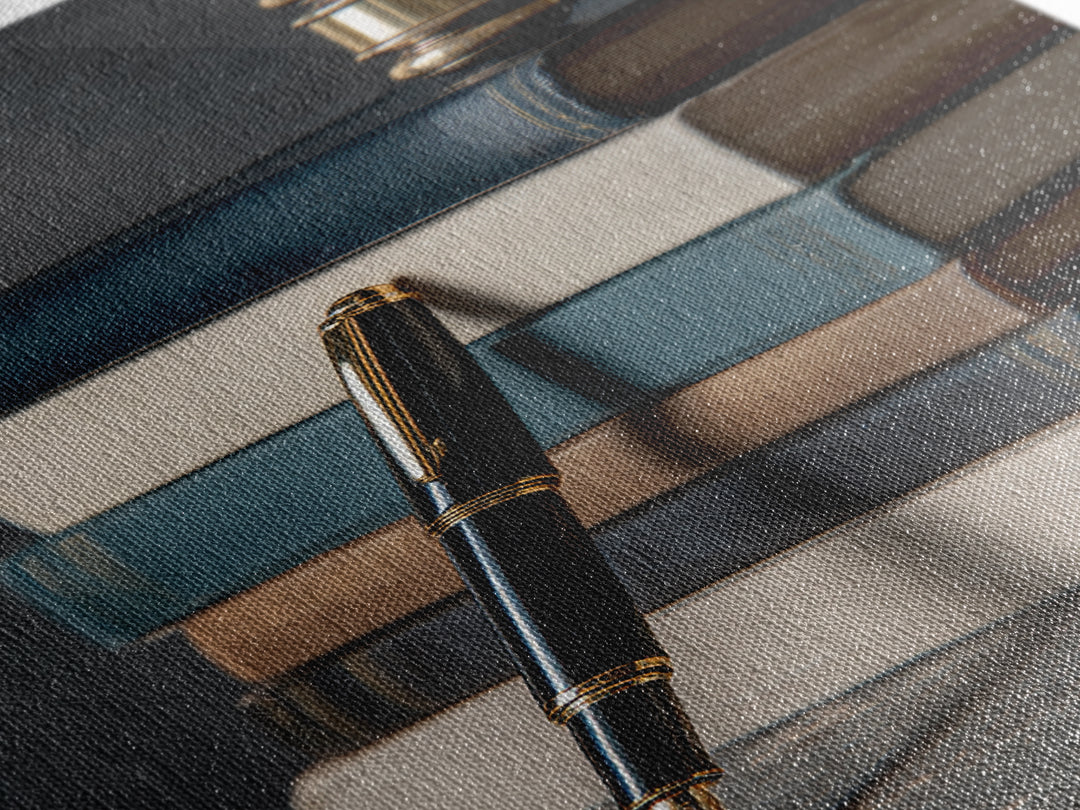Dignified Law Books and Fountain Pen Still Canvas Print, Law Office Art, Contemporary Art, Office Decor, Fine Art, Counsel, LOA-2x3-58
