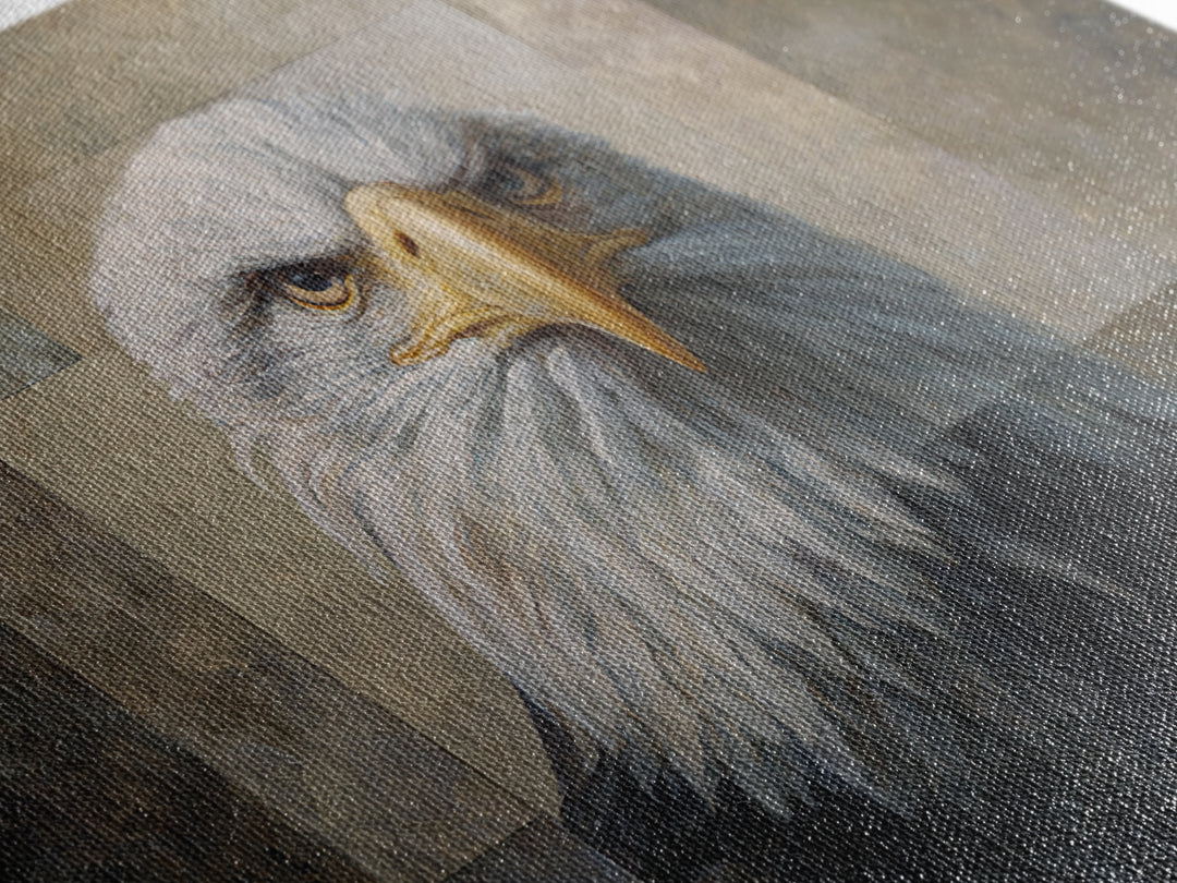 Eagle Portrait with Solemn Presence Canvas Print, Law Office Art, Metal Wall Decor, Office Decor, Counsel, Home Office Decor, LOA-3x2-58