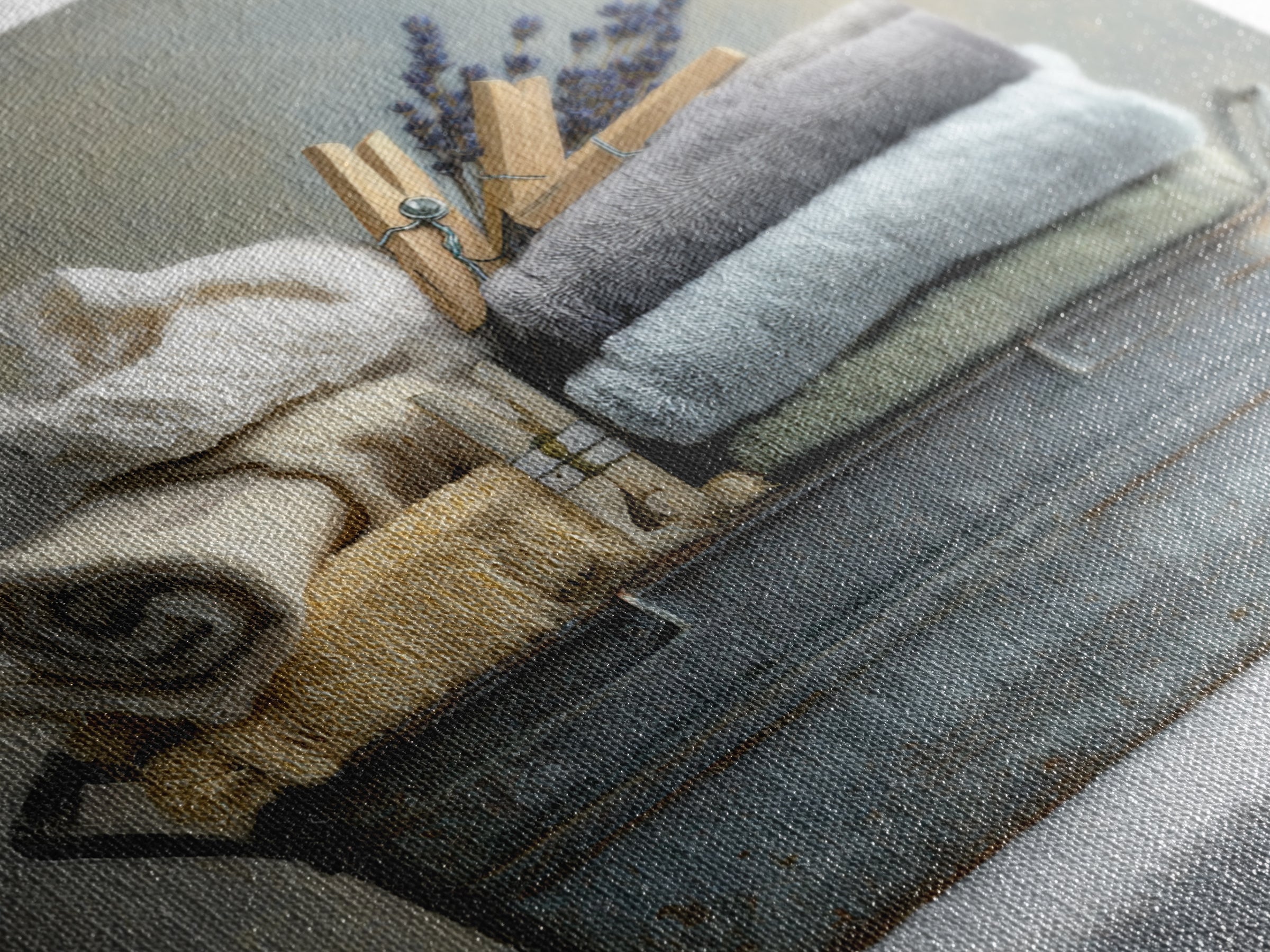 Basket of Folded Towels Framed Canvas Print, Laundry Room Art, Rustic Home Decor, Living Room Decor, Fine Art, Clean, LRA-1x1-38