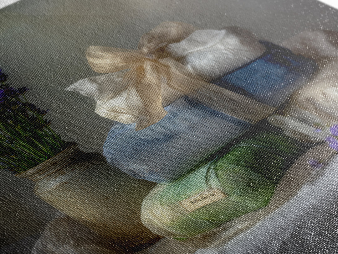 Lavender Sachet and Ribbon Still Life Framed Canvas Print, Laundry Room Art, Gallery Decor, Living Room Decor, Fine Art, Clean, LRA-1x1-41