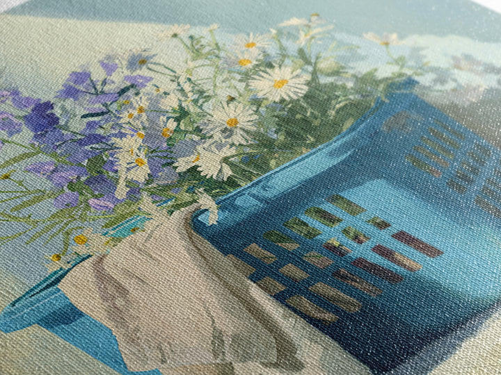 Blue Laundry Basket Framed Canvas Print, Laundry Room Art, Fine Art Print, Living Room Decor, Fine Art, Clean, Painting, LRA-1x1-53