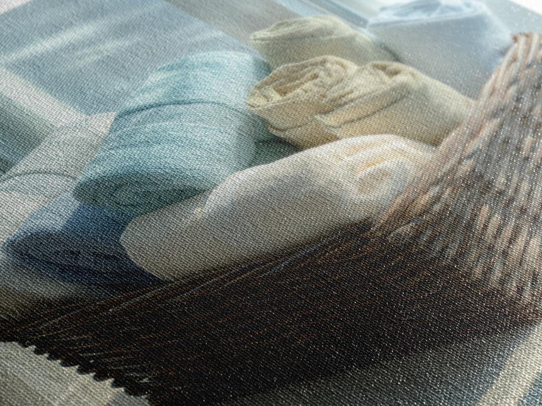 Basket of Folded Towels Framed Canvas Print, Laundry Room Art, Rustic Home Decor, Living Room Decor, Fine Art, Clean, LRA-1x1-62